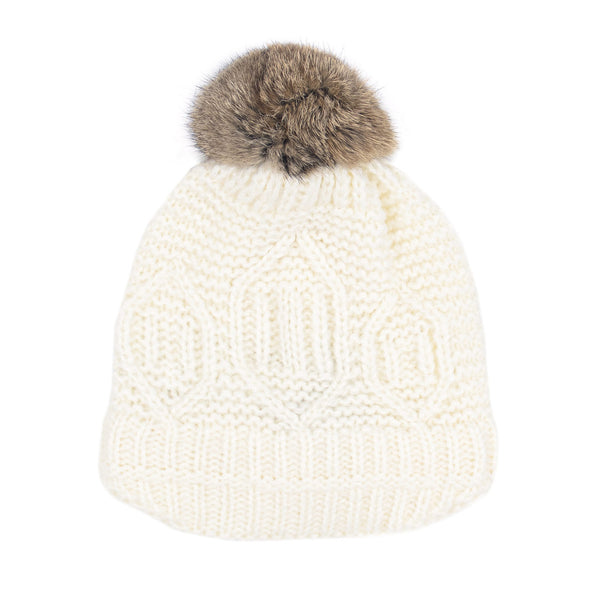 Surell Visor Beanie With Rabbit Fur Pom