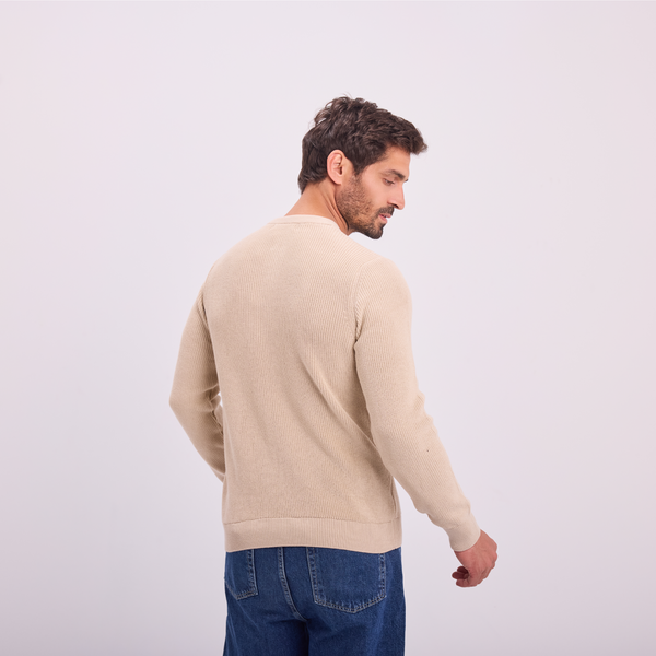 Svnty Beige Knit Button-Neck Pullover