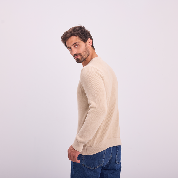 Svnty Beige Knit Button-Neck Pullover