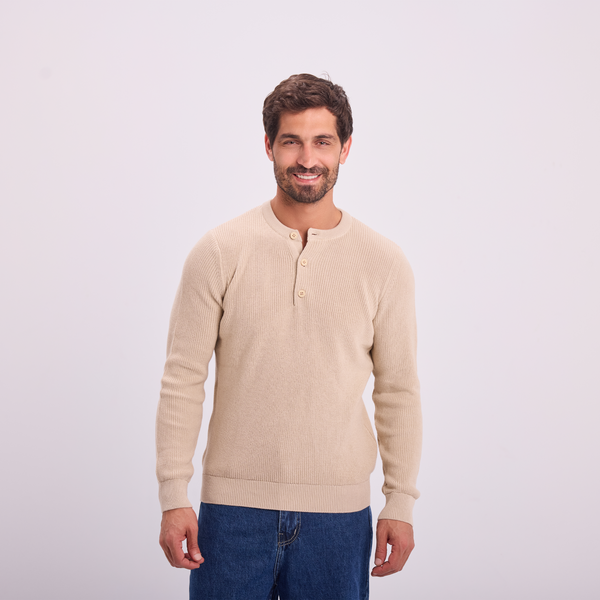 svnty Beige Knit Button-Neck Pullover