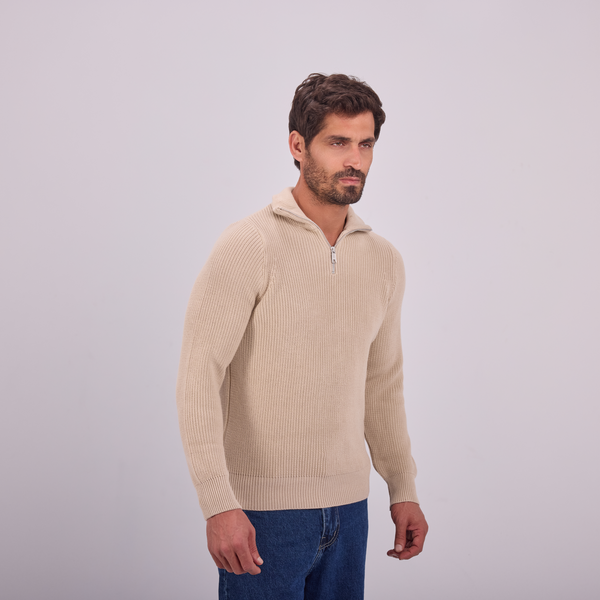 Svnty Beige Knit Quarter-Zip Pullover