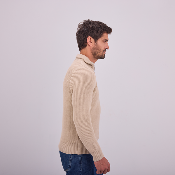 Svnty Beige Knit Quarter-Zip Pullover
