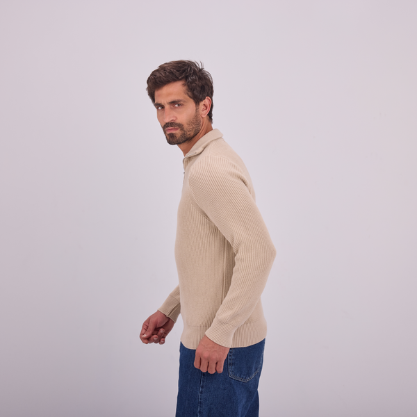 Svnty Beige Knit Quarter-Zip Pullover