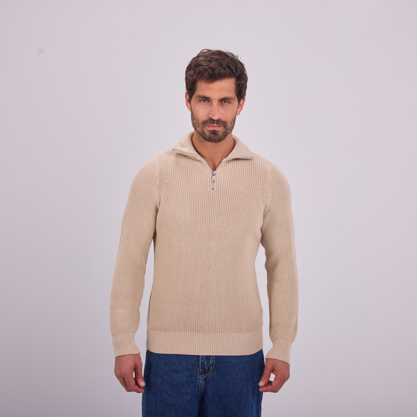 svnty Beige Knit Quarter-Zip Pullover