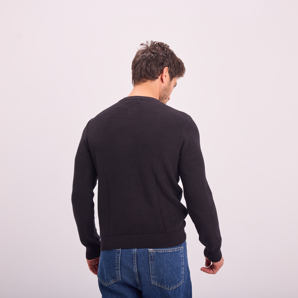 Svnty Black Knit Button-Neck Pullover