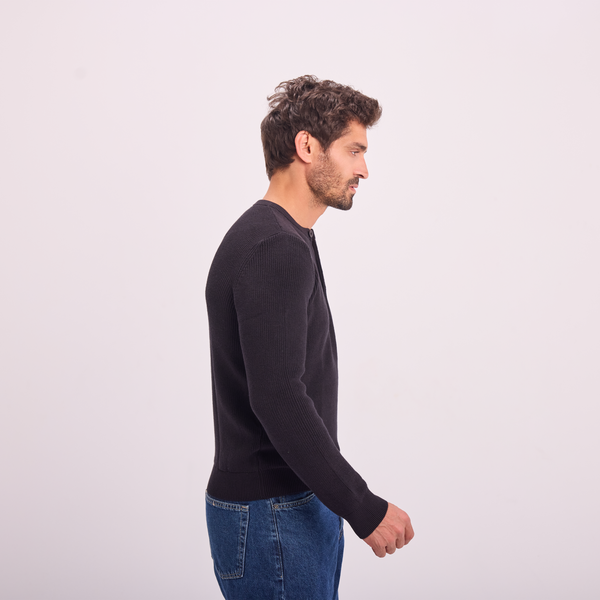 Svnty Black Knit Button-Neck Pullover