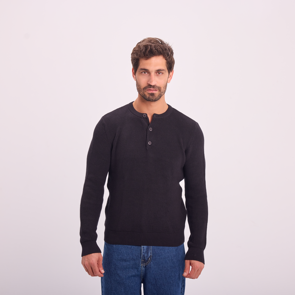 svnty Black Knit Button-Neck Pullover
