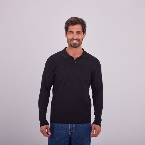 svnty Black Knit Long-Sleeve Polo