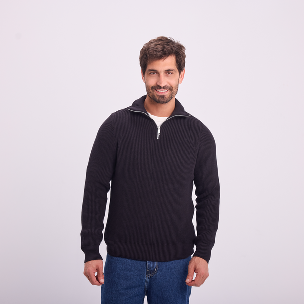 svnty Black Knit Quarter-Zip Pullover