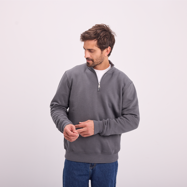 Svnty Gray Quarter-zip High Collar Sweatshirt