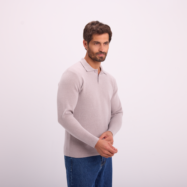 Svnty Light Gray Knit Long-Sleeve Polo