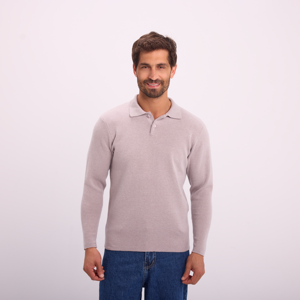 svnty Light Gray Knit Long-Sleeve Polo