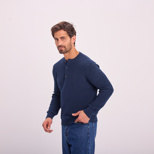 svnty Navy Knit Button-Neck Pullover
