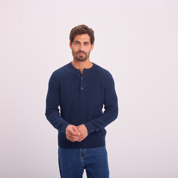 svnty Navy Knit Button-Neck Pullover