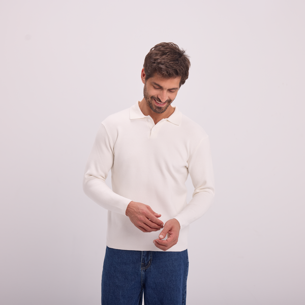 Svnty Off-White Knit Long-Sleeve Polo