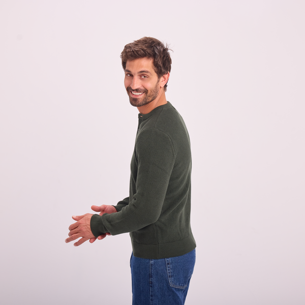 Svnty Olive Knit Button-Neck Pullover