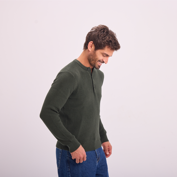 Svnty Olive Knit Button-Neck Pullover