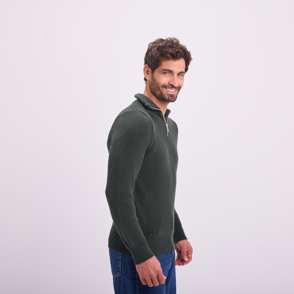 Svnty Olive Knit Quarter-Zip Pullover