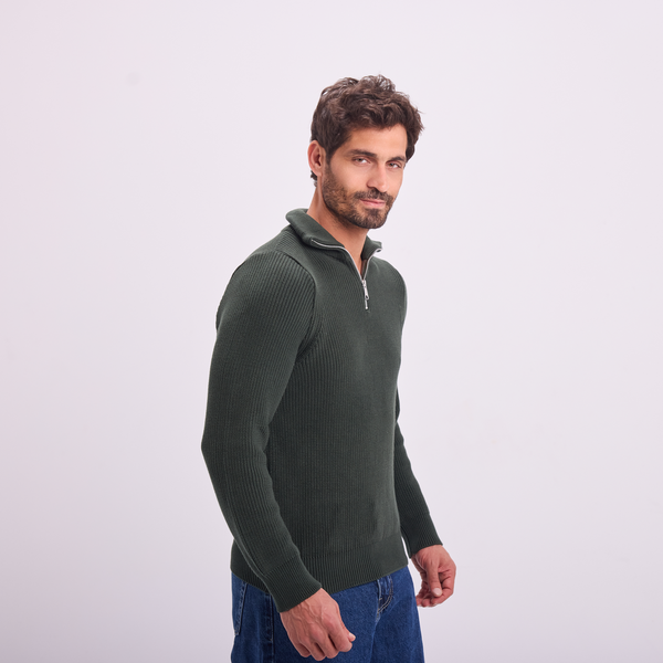 Svnty Olive Knit Quarter-Zip Pullover