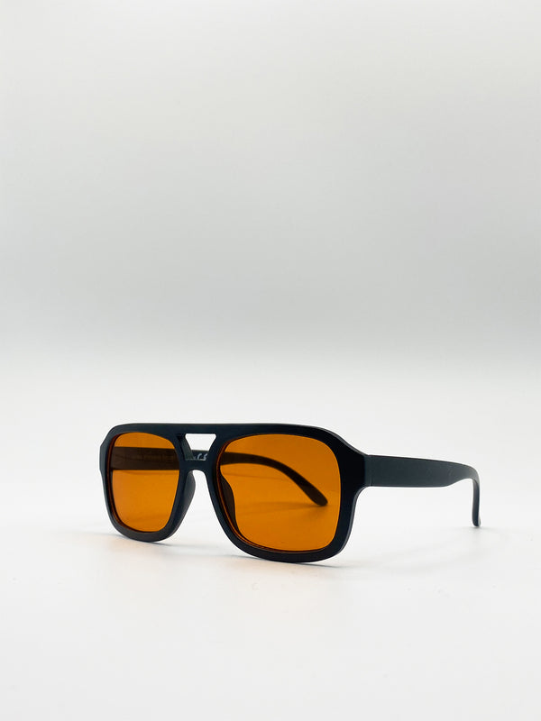Svnx 70's Navigator Sunglasses In Black With Orange Lenses