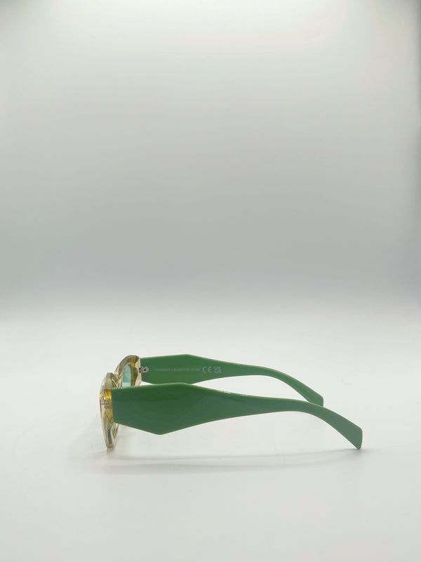 Svnx Angular Framed Sunglasses In Brown With Green Arms