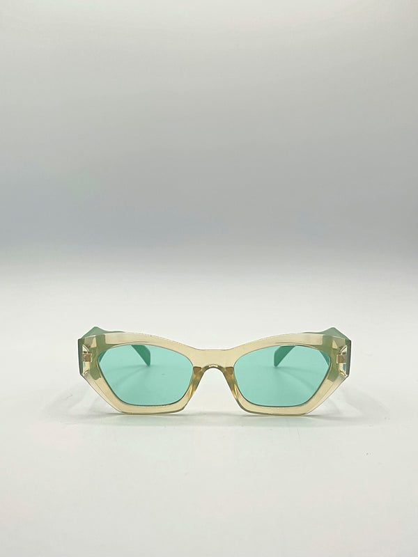 svnx Angular Framed Sunglasses in Brown with Green Arms