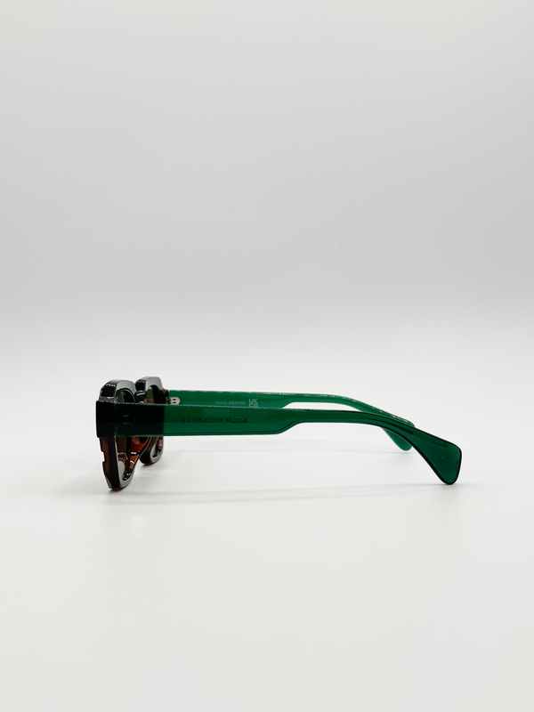 Svnx Angular Wayfarer Style Sunglasses In Brown With Green Arms