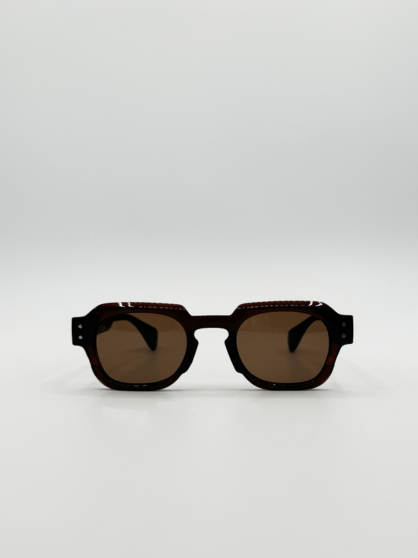 svnx Angular Wayfarer Style Sunglasses in Brown with Green Arms