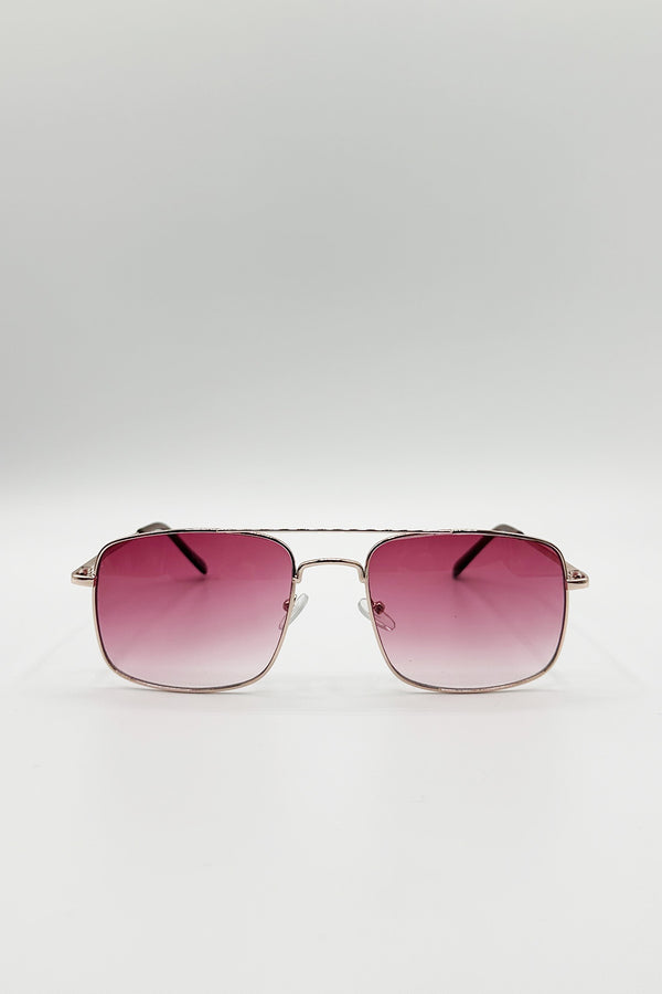 Svnx Aviator Style Square Frame Sunglasses In Gold Pink