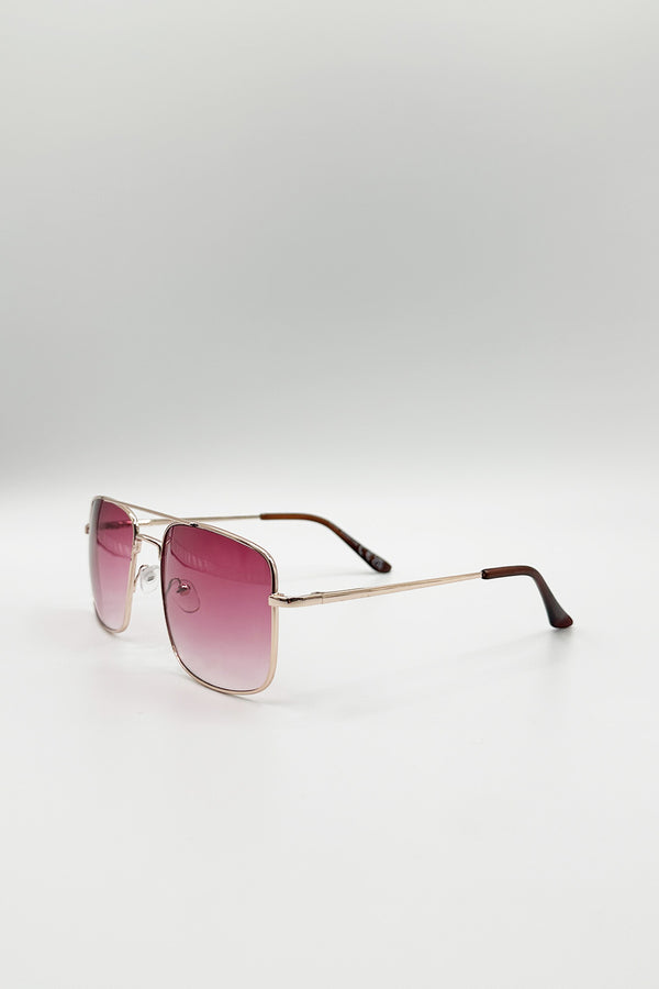 Svnx Aviator Style Square Frame Sunglasses In Gold Pink