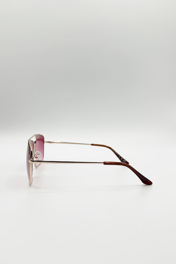 Svnx Aviator Style Square Frame Sunglasses In Gold Pink