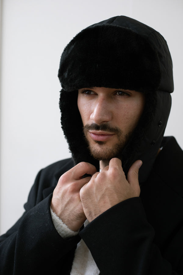 svnx Black Lined Trapper Hat With Detachable Mouth Cover