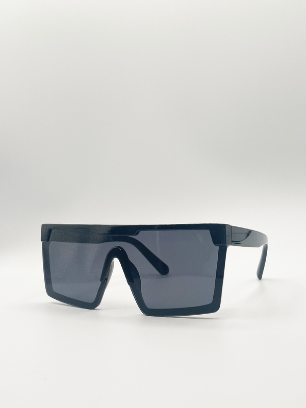 Svnx Black Oversized Flat Top Square Frame Sunglasses