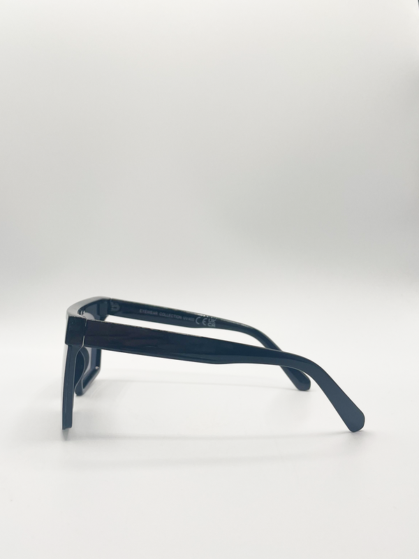 Svnx Black Oversized Flat Top Square Frame Sunglasses