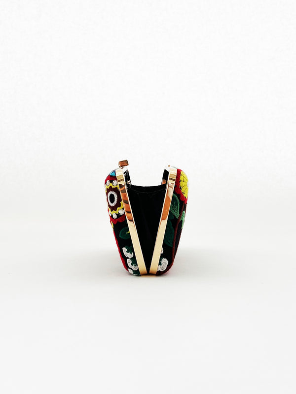 Svnx Black Square Clutch With Multicoloured Embroidered Florals