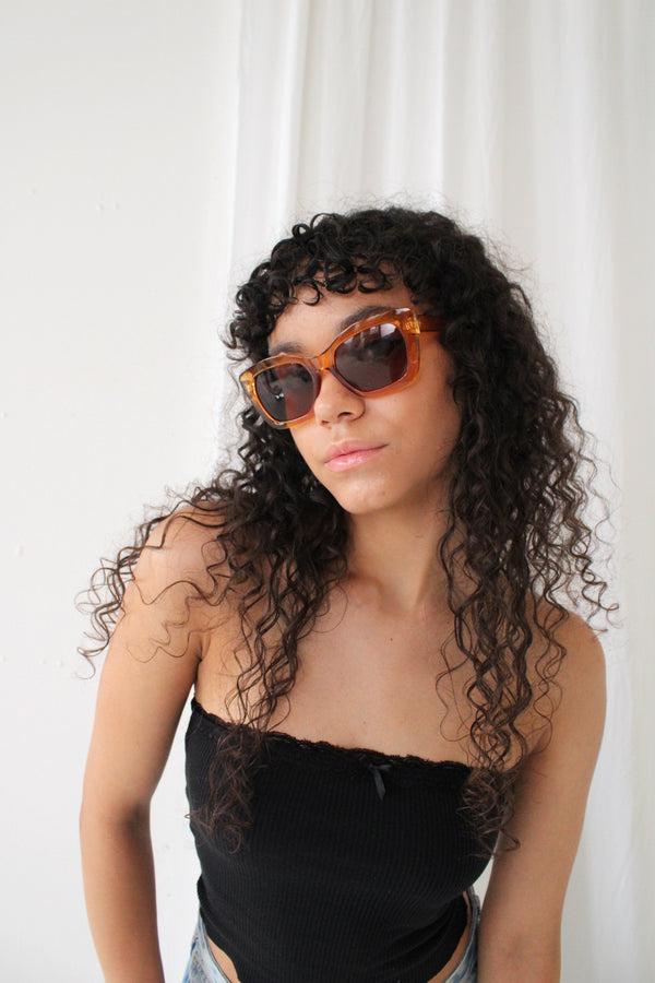 Svnx Brown Cat Eye Angular Sunglasses With Brown Lenses