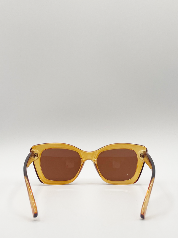 Svnx Brown Cat Eye Angular Sunglasses With Brown Lenses