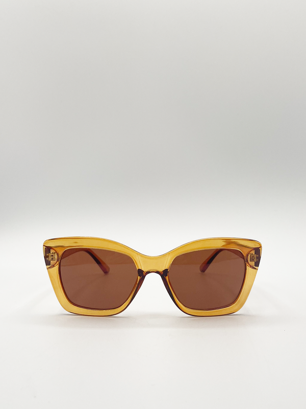 Svnx Brown Cat Eye Angular Sunglasses With Brown Lenses