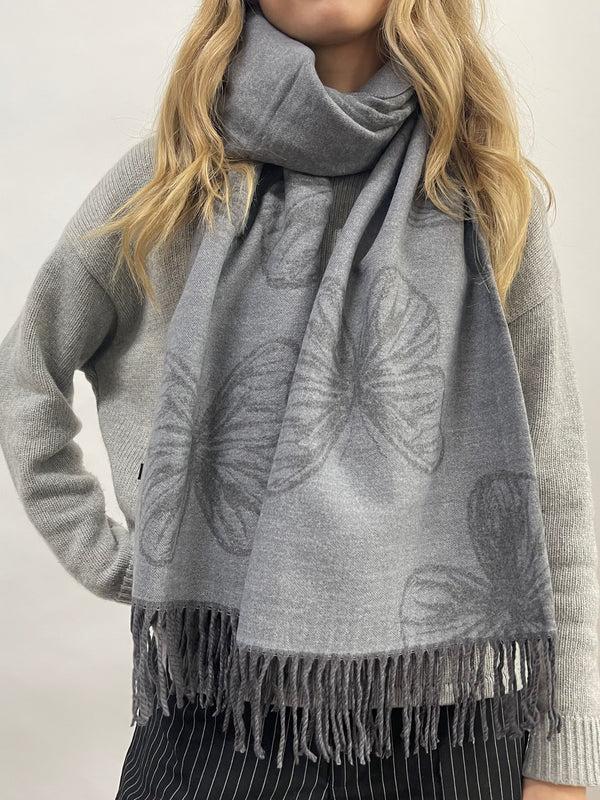 svnx Butterfly Printed Cashmere Blend Scarf with Tassels