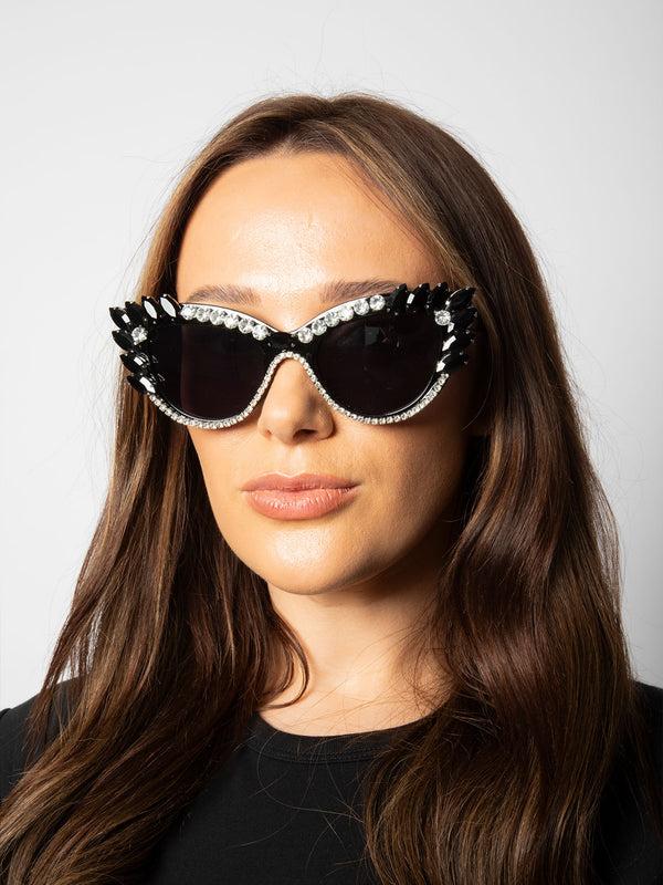 Svnx Cateye Sunglasses With Black And Silver Crystals