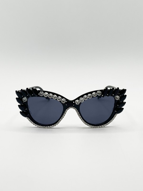 svnx Cateye Sunglasses with Black and Silver crystals