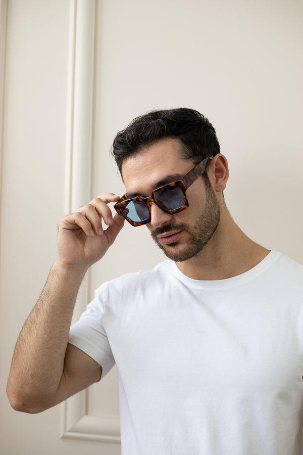 Svnx Chunky Oversize Square Sunglasses In Tortoiseshell With Blue Lenses