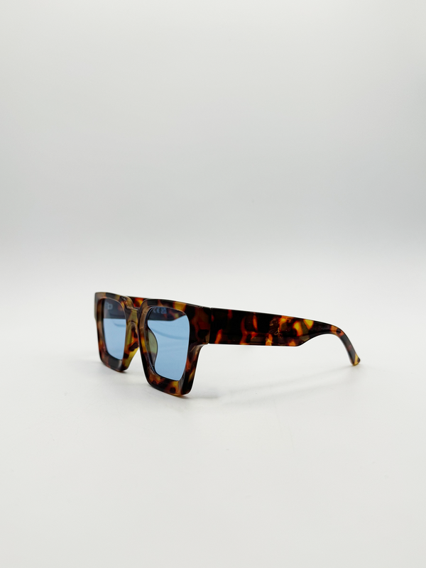Svnx Chunky Oversize Square Sunglasses In Tortoiseshell With Blue Lenses