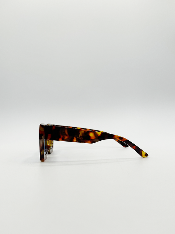 Svnx Chunky Oversize Square Sunglasses In Tortoiseshell With Blue Lenses