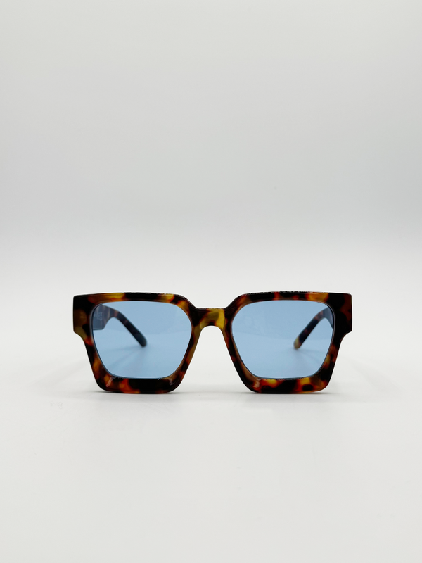 svnx Chunky Oversize square Sunglasses in Tortoiseshell with Blue Lenses