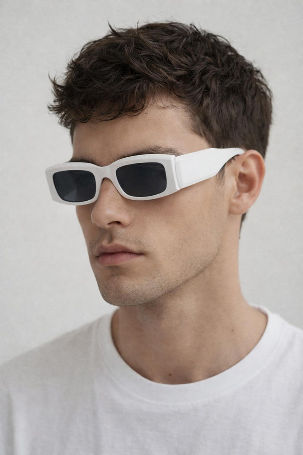 Svnx Chunky Rectangle Sunglasses With Extra Wide Arms In White
