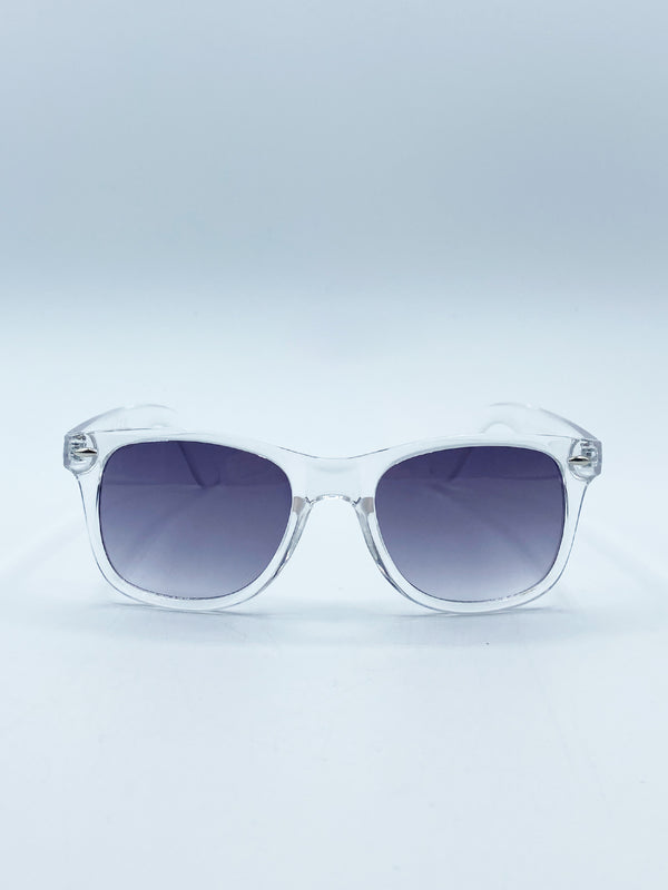 svnx Clear Wayfarer Sunglasses with Graded Grey Lenses