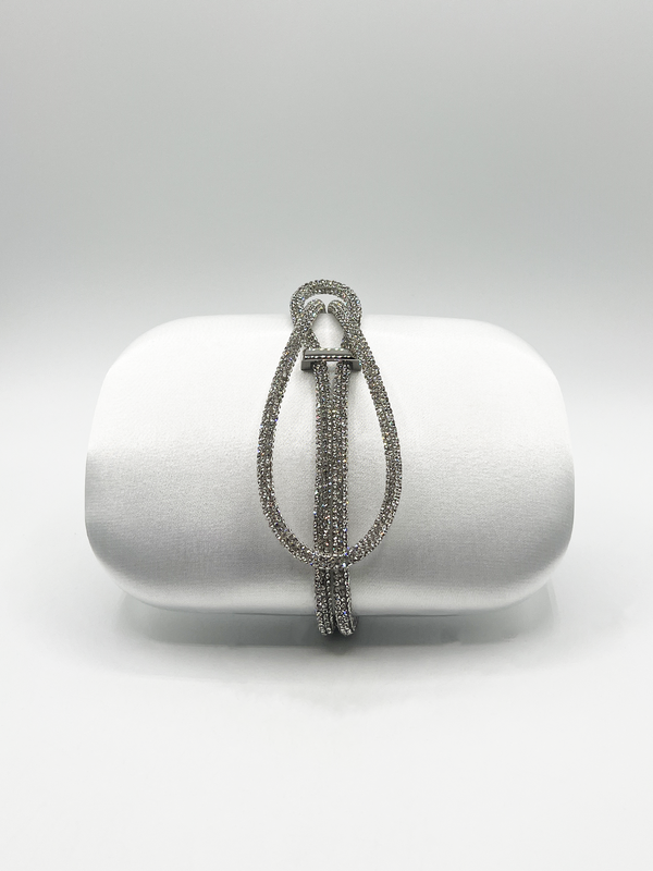 Svnx Clutch Bag With Crystal Strap Handle In Silver