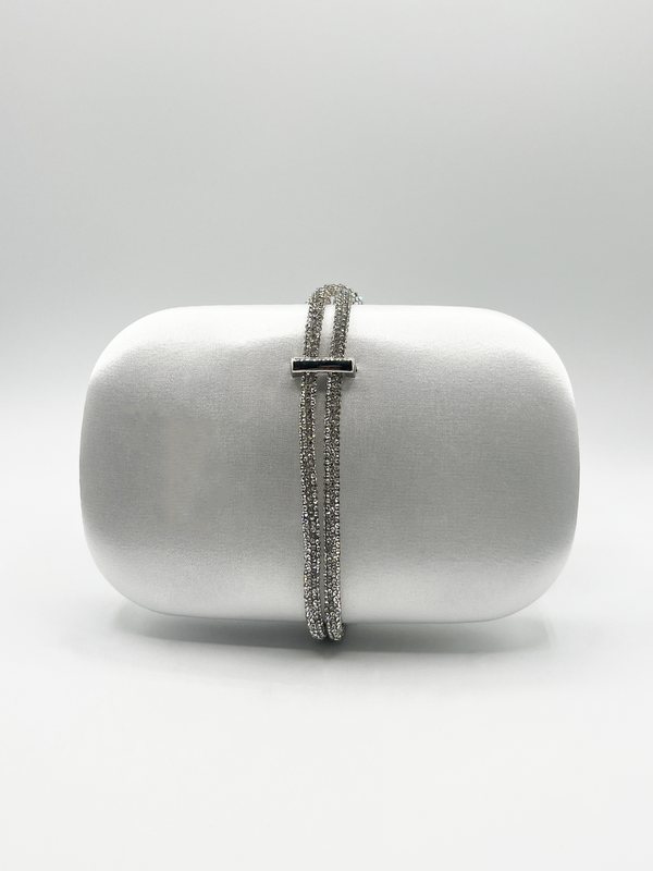 Svnx Clutch Bag With Crystal Strap Handle In Silver