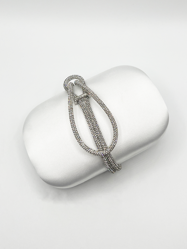 Svnx Clutch Bag With Crystal Strap Handle In Silver